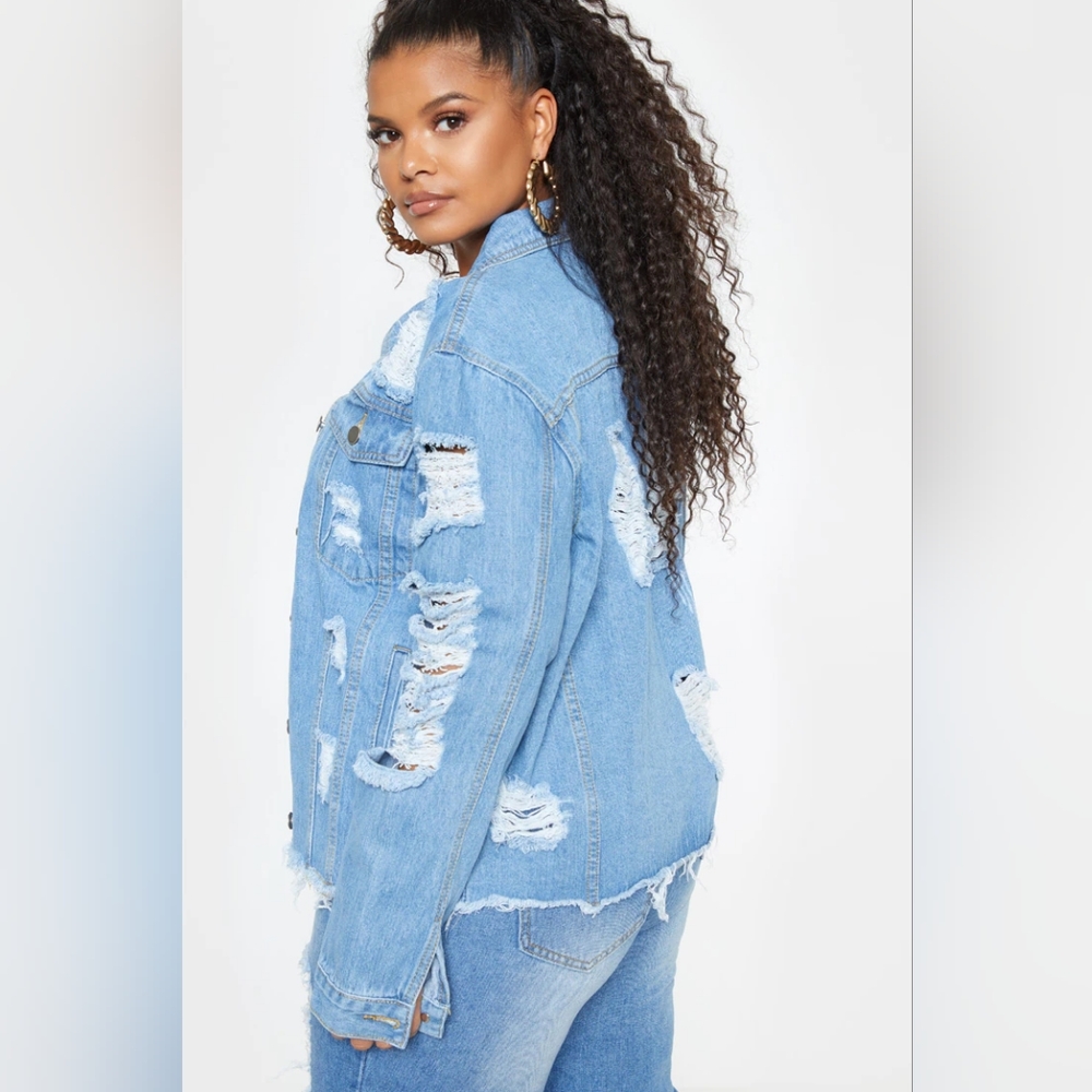 Size 18 oversized distressed denim jacket by PrettyLittleThing